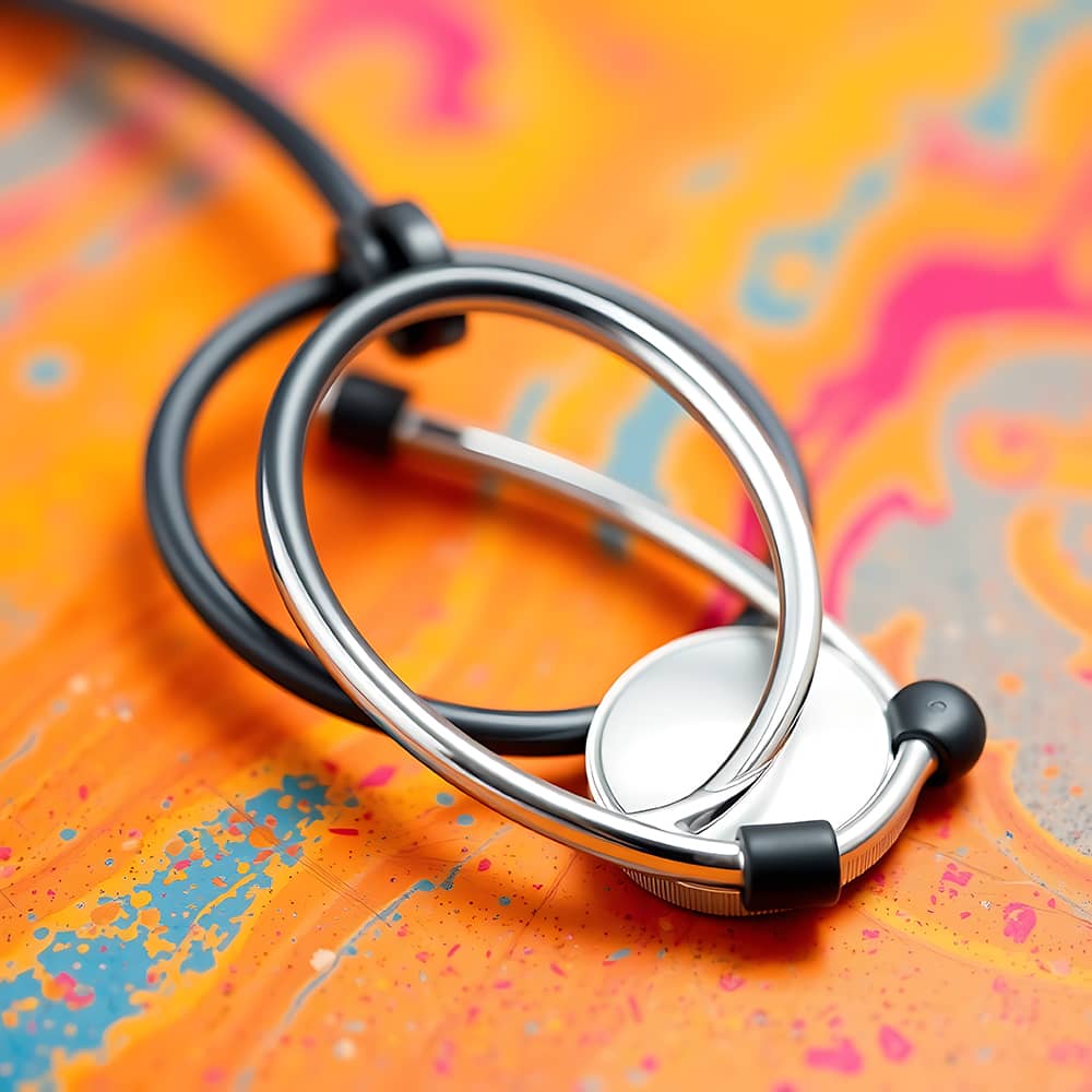 presentacion-1 Estetoscopio colocado en un fondo lleno de colores